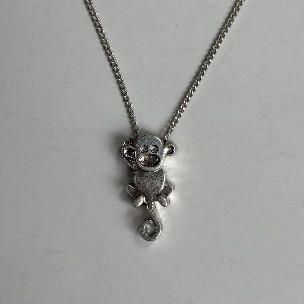 Tiny Monkey Primate Charm Pendant Necklace Simple Nature Gift Silver Toned